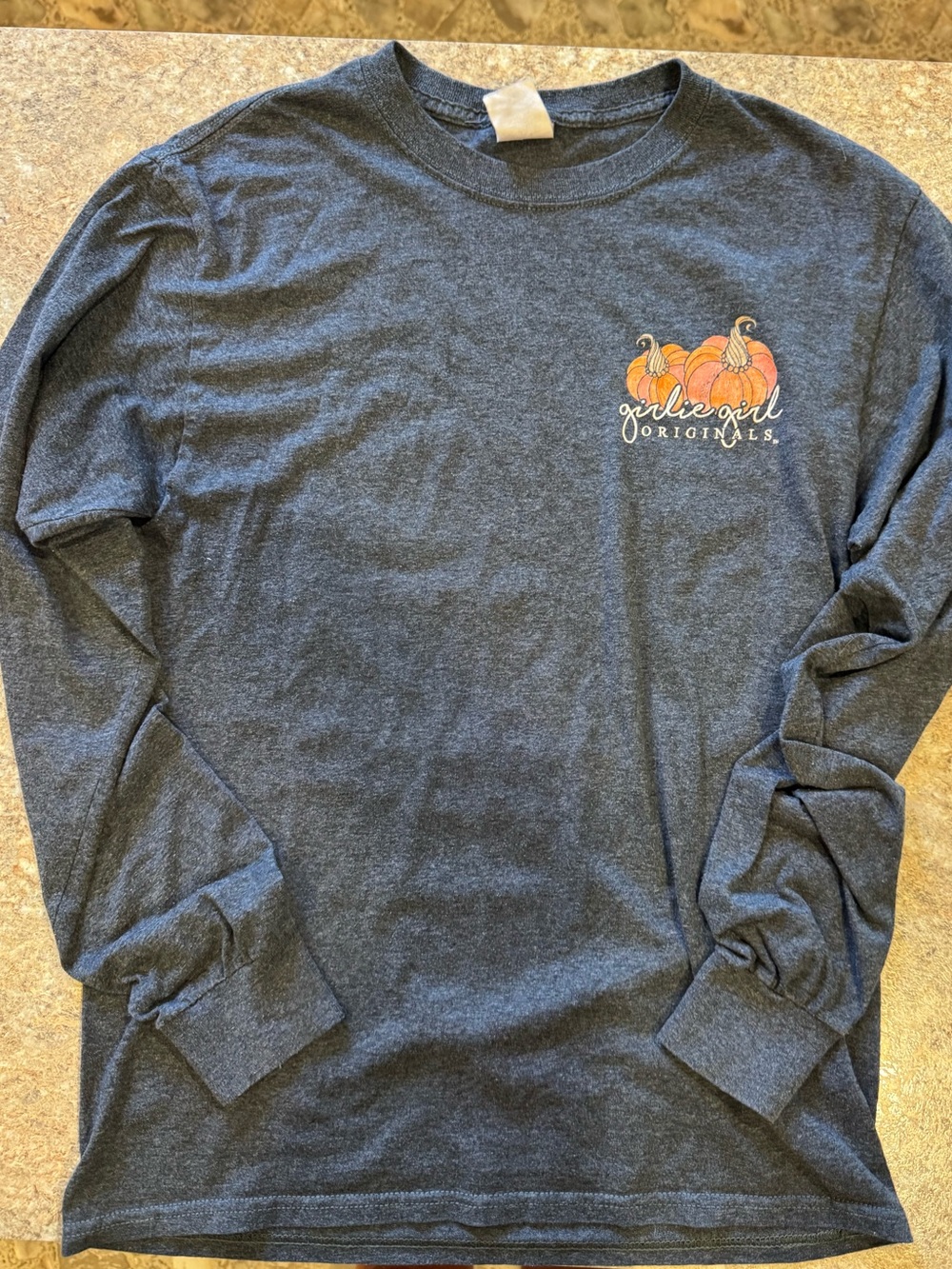 Womens Long Sleeve Tee - Charcoal with Pumpkin Graphic